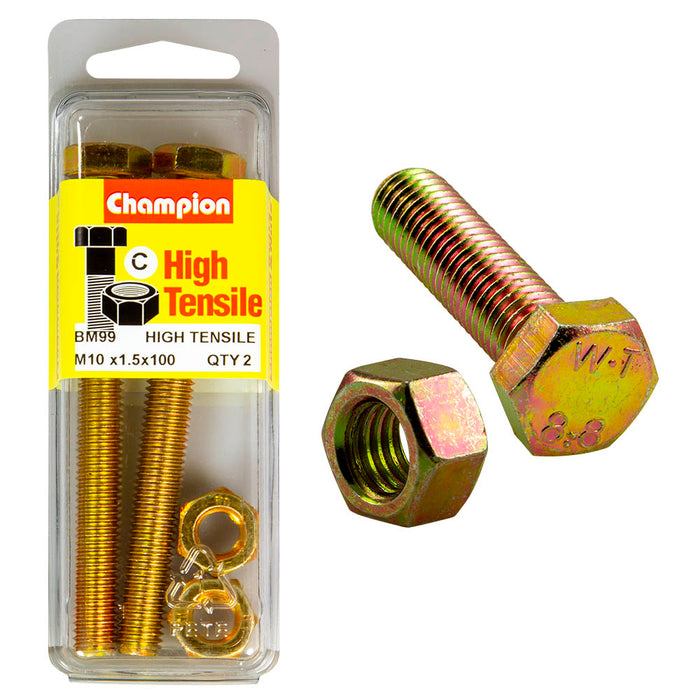 Champion High Tensile Bolt & Nut Pack [M10 x 1.5 x 100mm] - BM99