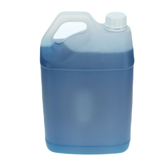 A translucent blue plastic jerrycan with a white screw cap and integrated handle, shown against a plain white background.