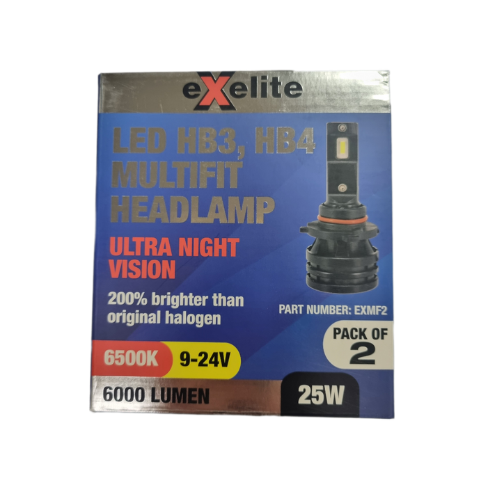 Exelite Multifit LED Headlamp Globes (HB3, HB4) - Pack of 2