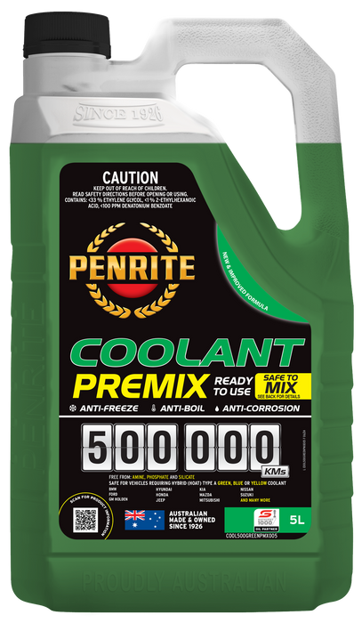 Penrite 500,000km Green Coolant Premix - 5 Litre