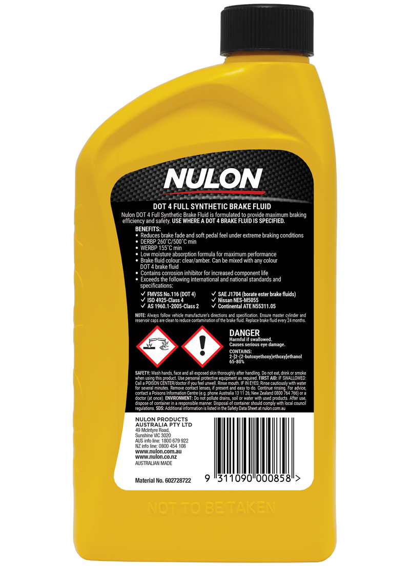 Nulon Dot 4 Full Synthetic Brake Fluid - 500ml