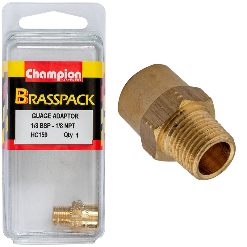 Champion Brass Gauge Adaptor [1/8" BSP Male - 1/8" NPT Female] - HC159