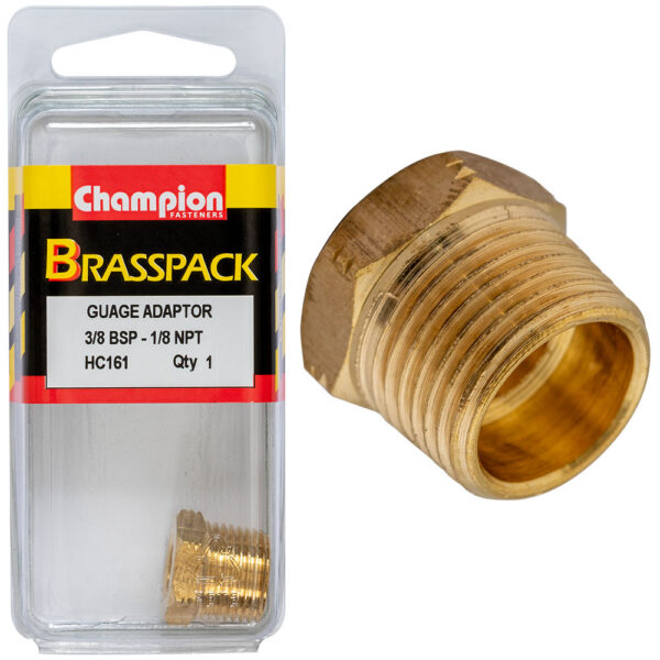 Champion Brass Gauge Adaptor [3/8" BSP Male - 1/8" NPT Female] - HC161