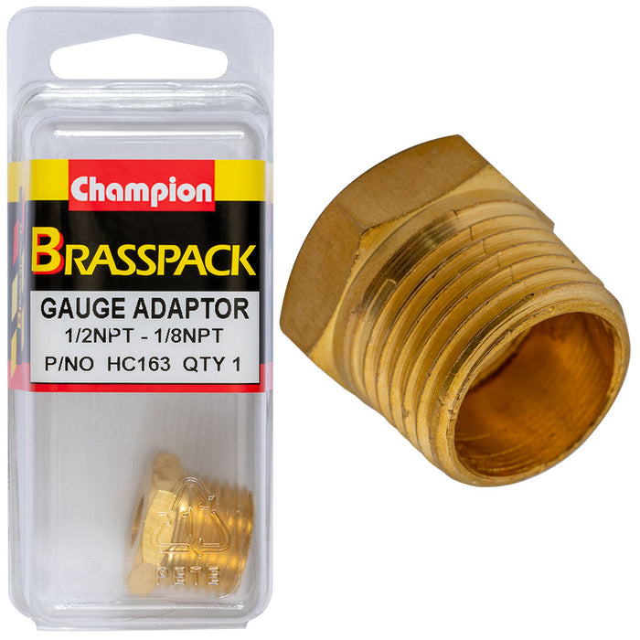 Champion Brass Gauge Adaptor [1/2" NPT Male - 1/8 NPT Female] - HC163