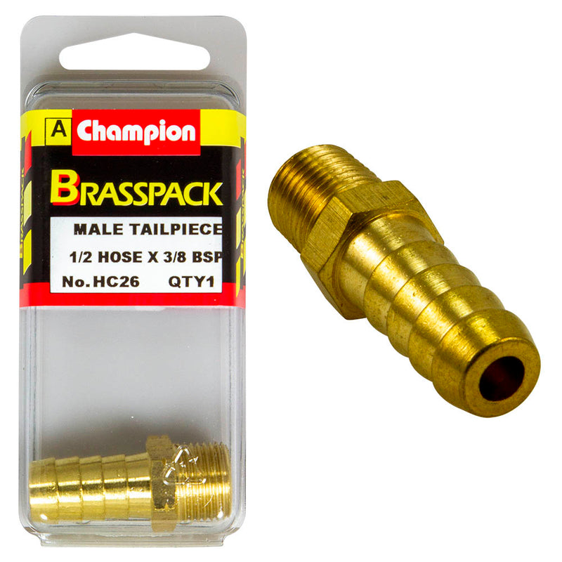 Champion Brass Male Tail Piece [1/2" Hose x 3/8" BSP] - HC26