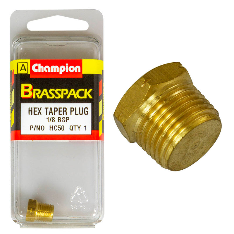 Champion Brass Hex Taper Plug [1/8" BSP] - HC50