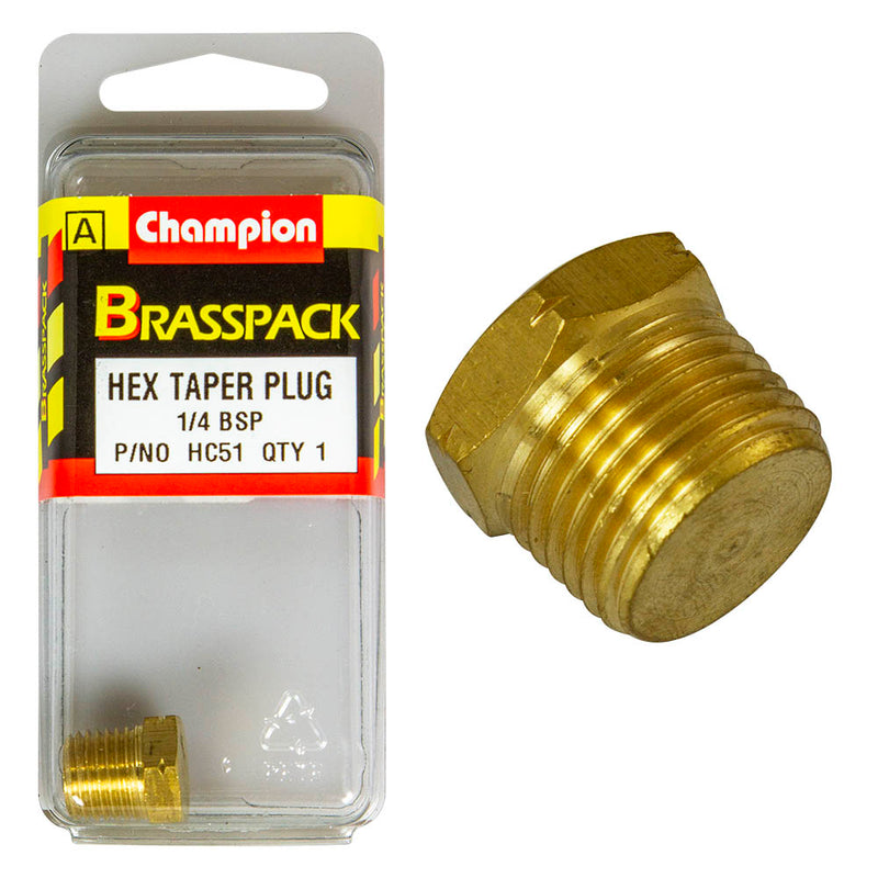 Champion Brass Hex Taper Plug [1/4" BSP] - HC51