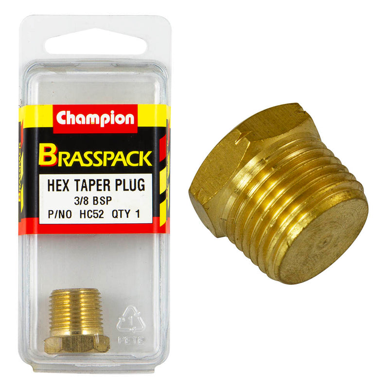 Champion Brass Hex Taper Plug [3/8" BSP] - HC52