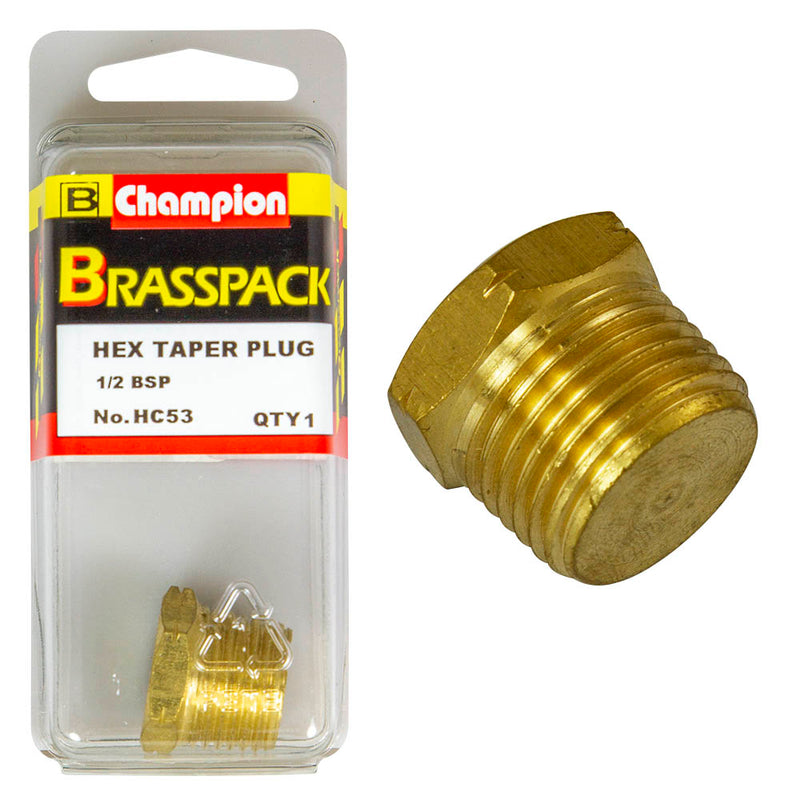 Champion Brass Hex Taper Plug [1/2" BSP] - HC53