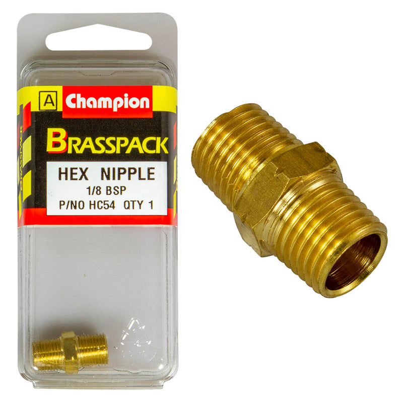 Champion Brass Hex Nipple [1/8" BSP] - HC54