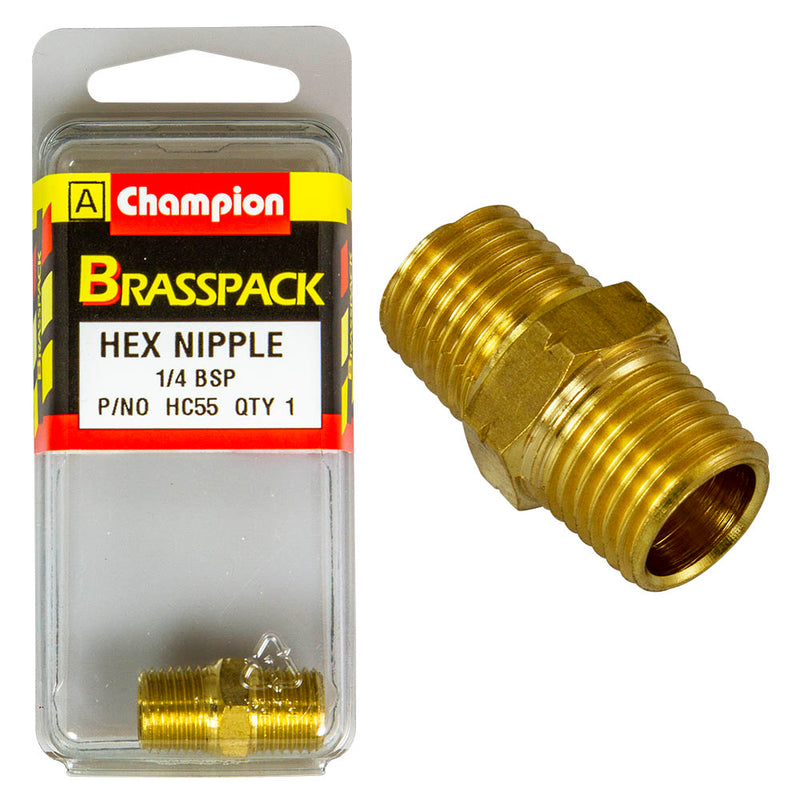 Champion Brass Hex Nipple [1/4" BSP] - HC55