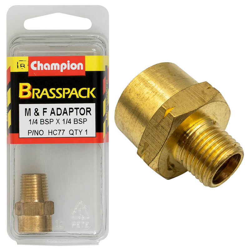 Champion Brass Male & Female Adaptor [1/4" BSP x 1/4" BSP] - HC77