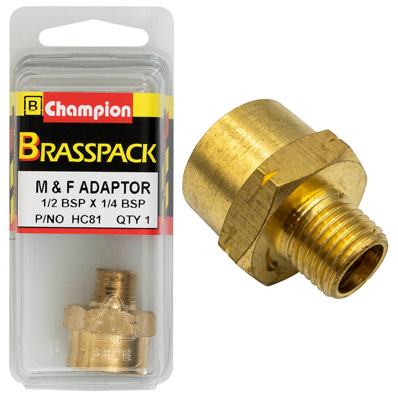 Champion Brass Male & Female Adaptor [1/2" BSP x 1/4" BSP] - HC81