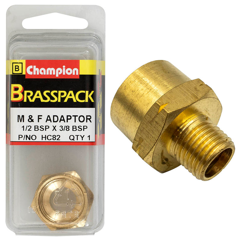 Champion Brass Male & Female Adaptor [1/2" BSP x 3/8" BSP] - HC82