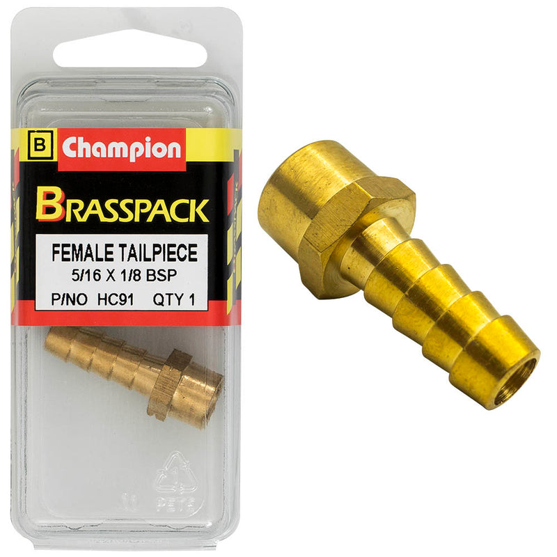 Champion Brass Female Tail Piece [5/16" Hose x 1/8" BSP] - HC91