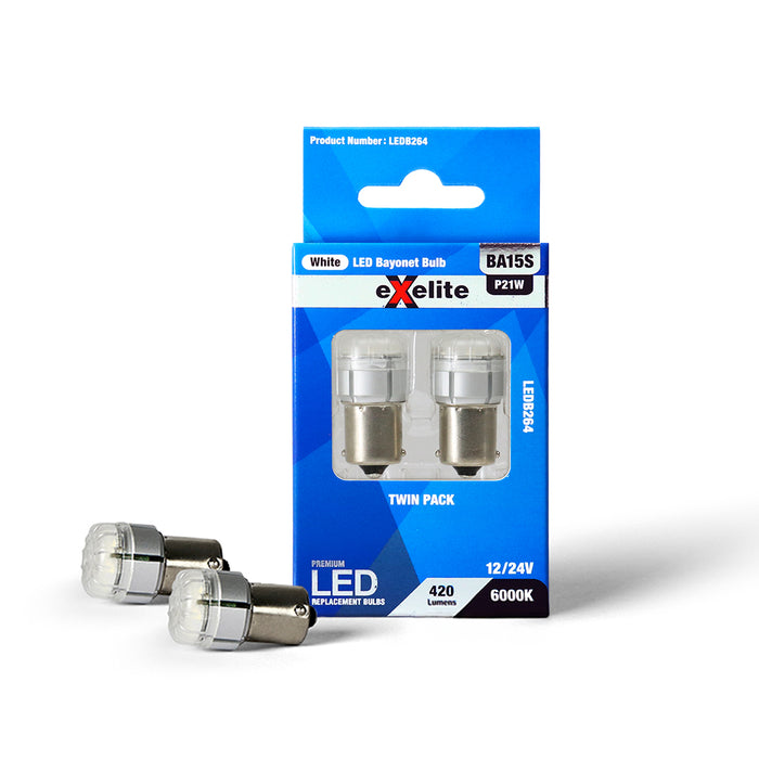 Exelite LED Bayonet Globe [12/24V 21W BA15S 6000K] (Pack of 2)