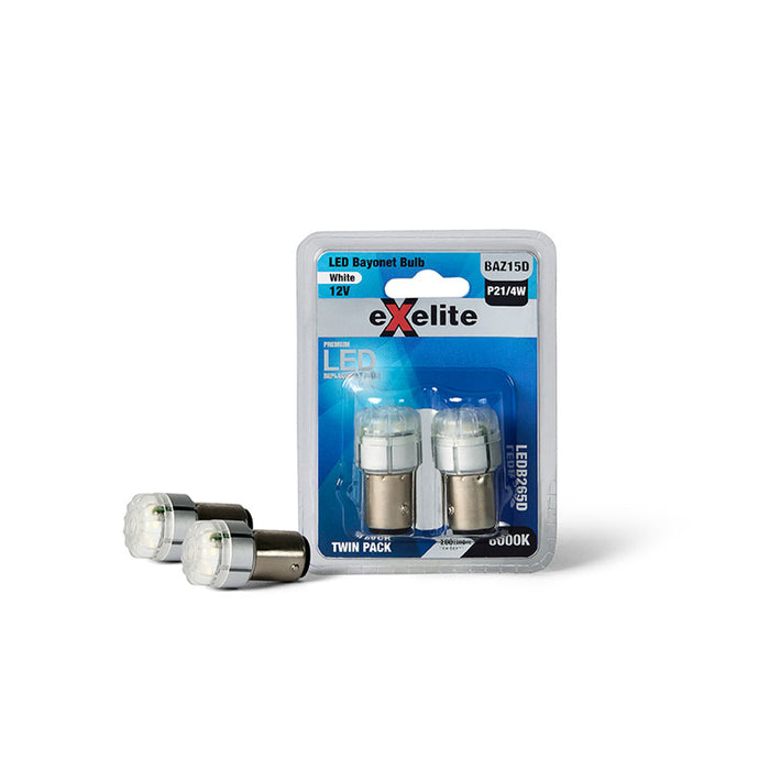 Exelite LED Bayonet Globe [12V 21W/5W BAZ15D 6000K] (Pack of 2)