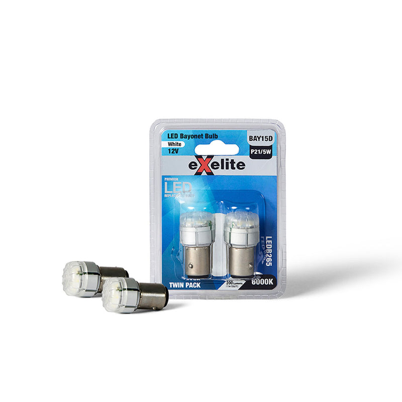 Exelite LED Bayonet Globe [12V 21W/4W BAY15D 6000K] (Pack of 2)