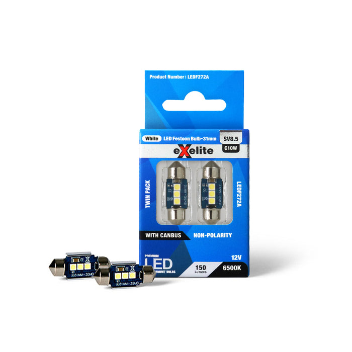 Exelite LED Festoon Globe [12V 10W SV8.5 T11 31mm 6500K] (Pack of 2)