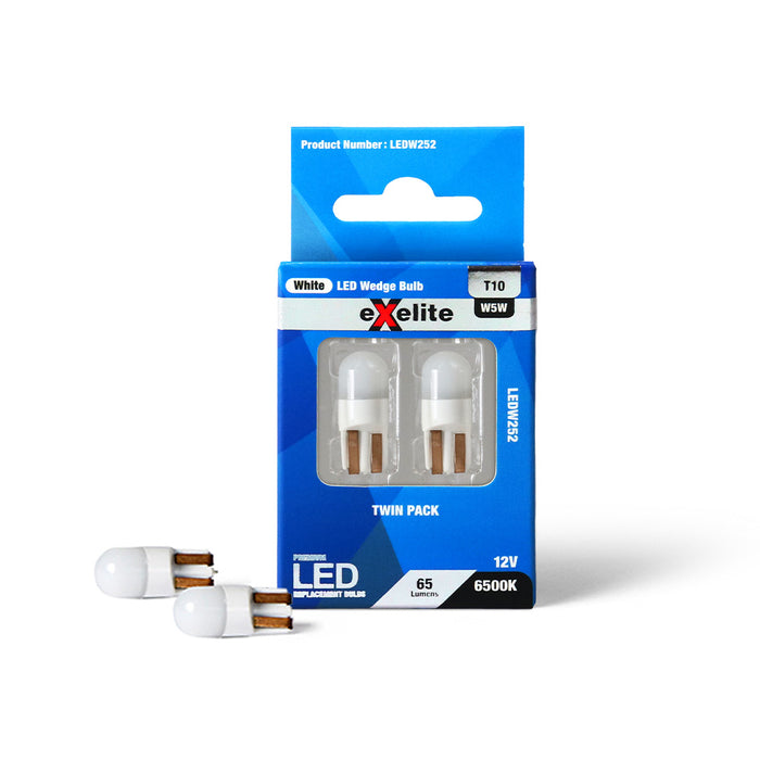 Exelite LED Wedge Globe [12V W5W T10 6000K] (Pack of 2)