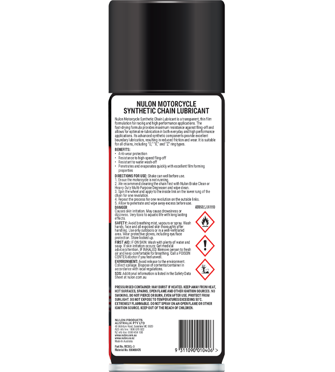 Nulon Motorcycle Synthetic Chain Lubricant - 300g