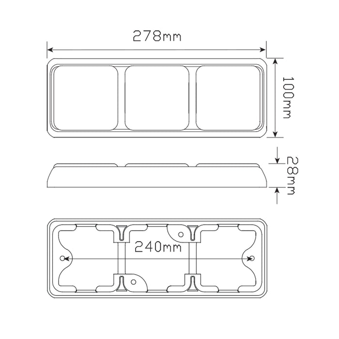 LED Autolamps 12/24V Rear Combination LED Lamp Triple Assembly - Stop/Tail/Indicator/Reverse - 80BARWM