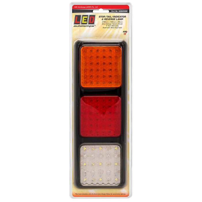LED Autolamps 12/24V Rear Combination LED Lamp Triple Assembly - Stop/Tail/Indicator/Reverse - 80BARWM