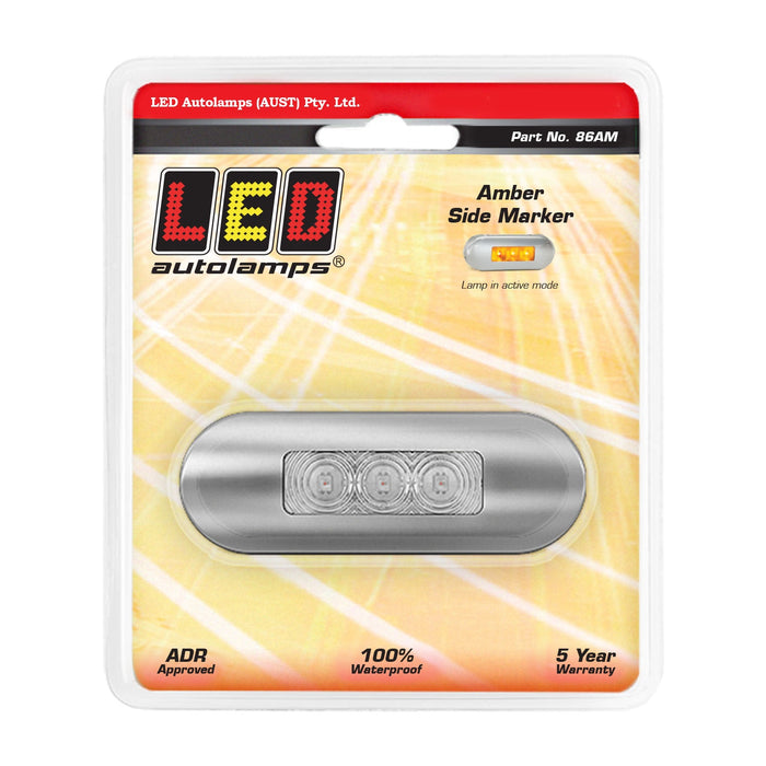 LED Autolamps LED Amber Side Marker Lamp with Clear Lens and Coloured LEDs - Brushed Steel Bezel