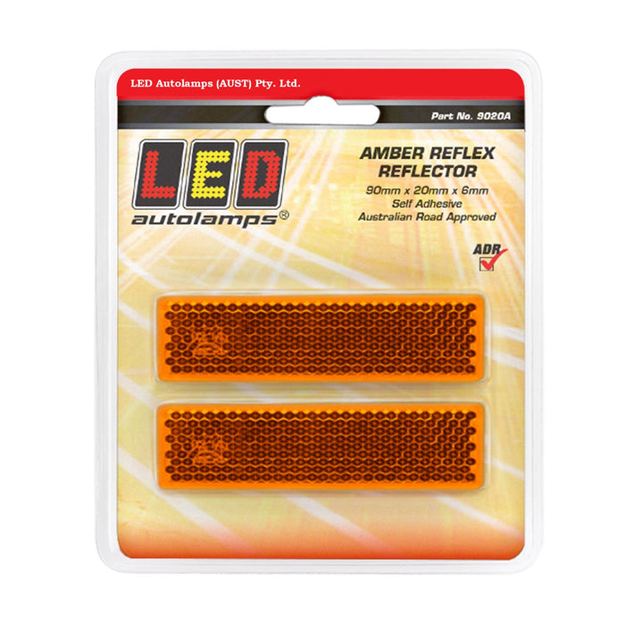 LED Autolamps Slimline Amber Reflex Reflectors - Rectangle Shape with 3M Double Sided Tape Mount
