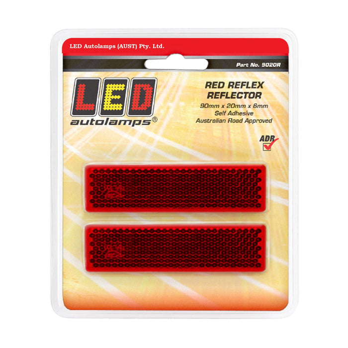 LED Autolamps Slimline Red Reflex Reflectors - Rectangle Shape with 3M Double Sided Tape Mount