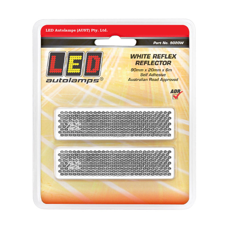 LED Autolamps Slimline White Reflex Reflectors - Rectangle Shape with 3M Double Sided Tape Mount