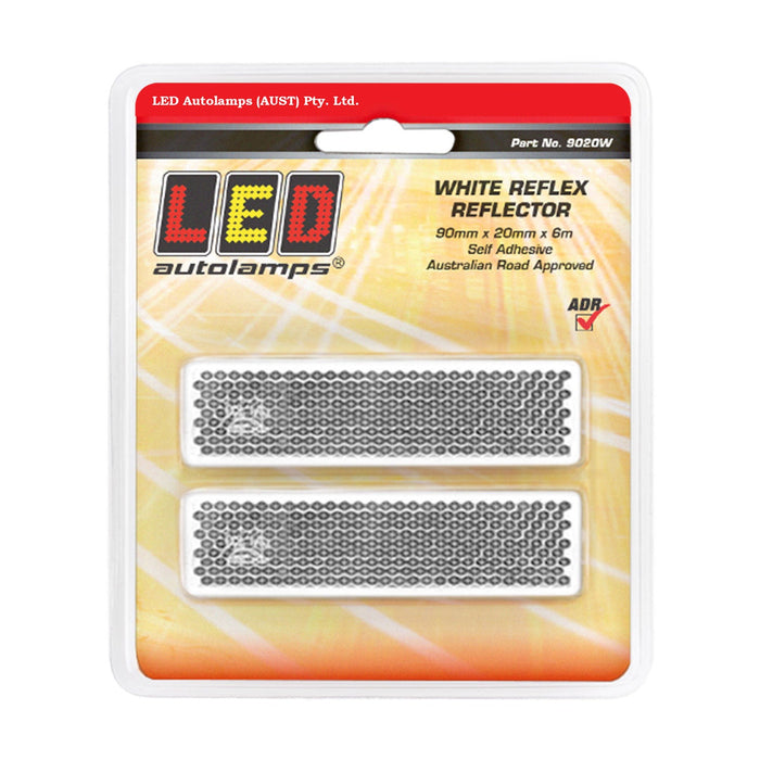 LED Autolamps Slimline White Reflex Reflectors - Rectangle Shape with 3M Double Sided Tape Mount
