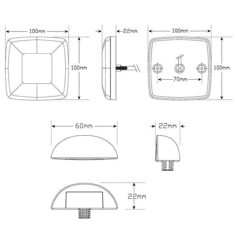 LED Autolamps 5 Metre Small Square LED Trailer Lamp Kit with Reflex Reflector and Licence Plate Lamp - Stop/Tail/Indicator