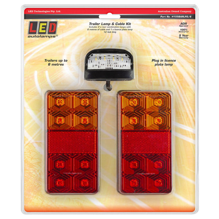 LED Autolamps 6 Metre LED Trailer Lamp Kit with Reflex Reflector and Licence Plate Lamp (150 x 80 x 22mm) - Stop/Tail/Indicator