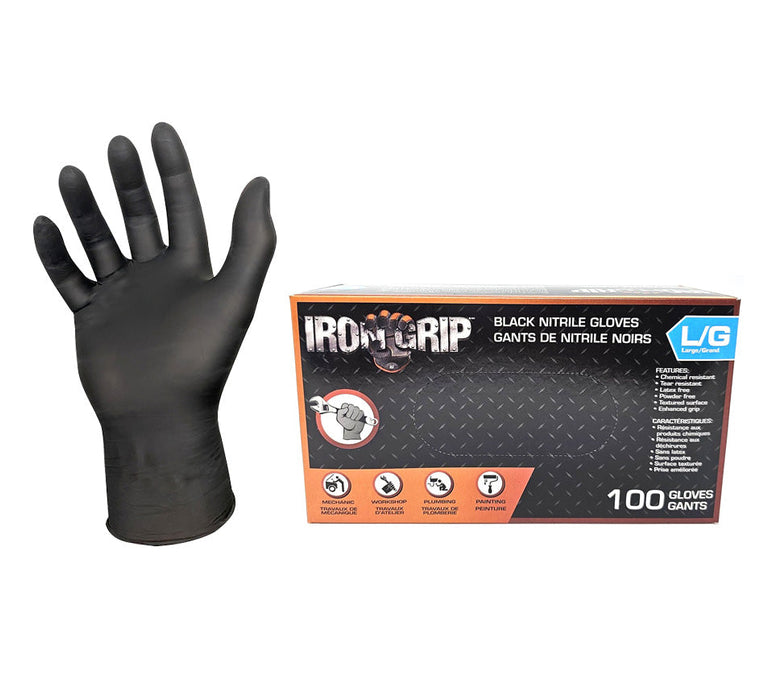 Irongrip Black Nitrile Gloves (Pack of 100) - Large