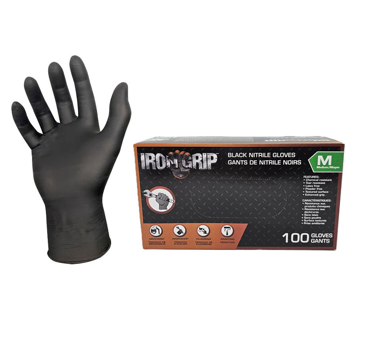 Irongrip Black Nitrile Gloves (Pack of 100) - Medium