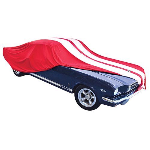 Show Car Cover - Fire Red with White Stripes (Medium)