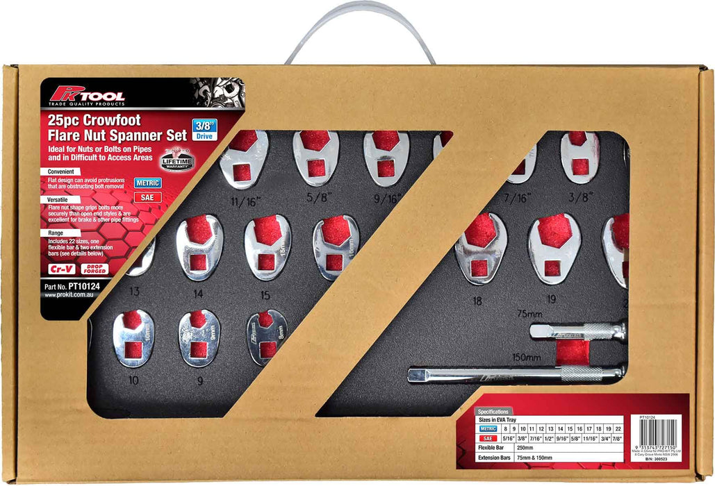 25 Piece Crowfoot Flare Nut Spanner Set