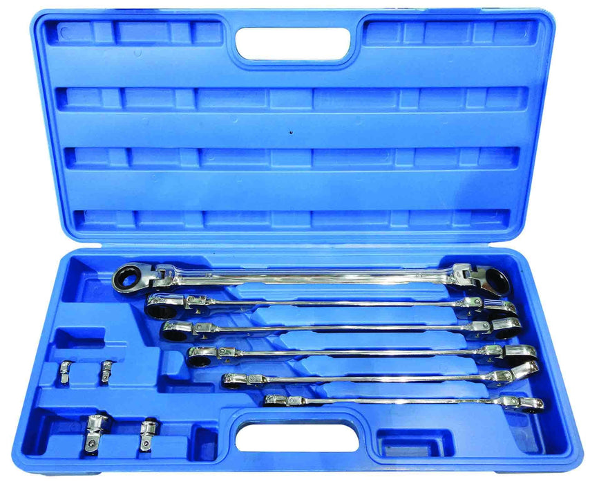 10 Piece Extra Long Double Ratchet Head Ring Spanner Set (Metric)