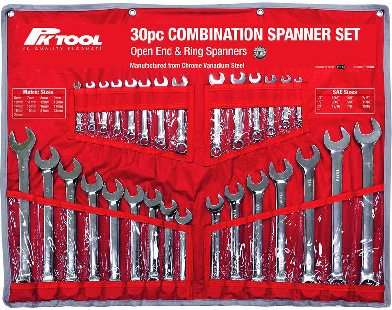 30 Piece Combination Spanner Set (Metric & SAE)