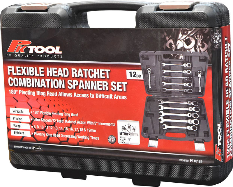 12 Piece Flexible Head Ratchet Combination Spanner Set