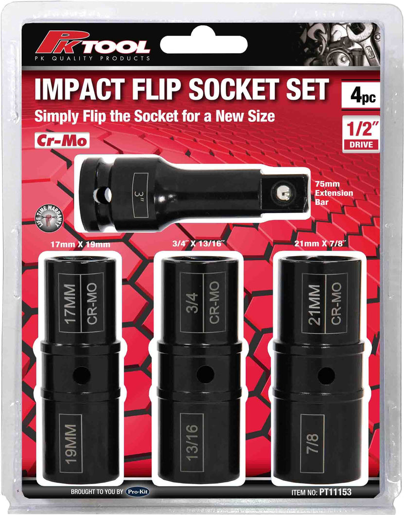 4 Piece 1/2" Drive Impact Flip Socket Set