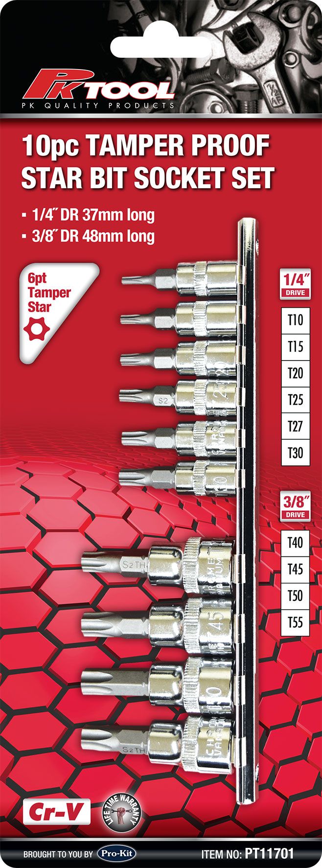 10 Piece 1/4" & 3/8" Drive 6 Point Tamperproof Star Bit Socket Set