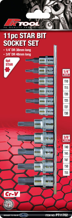 11 Piece 1/4” & 3/8” Drive Star Bits Socket Set - PT11702