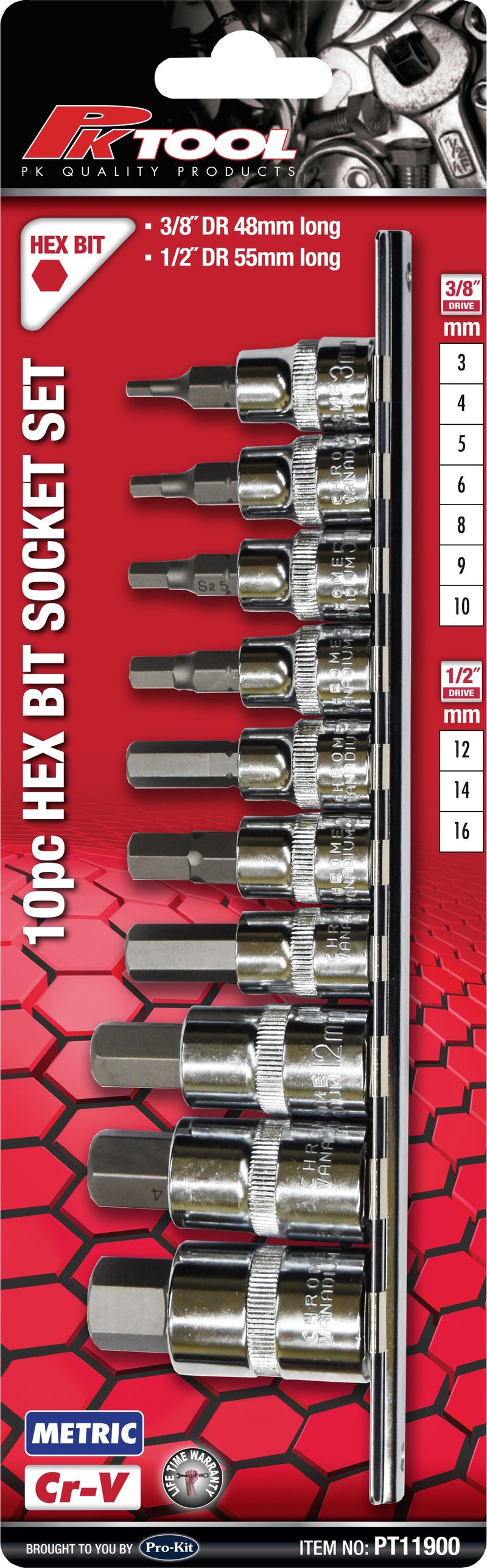 10 Piece 3/8" & 1/2" Drive Metric Hex Bit Socket Set