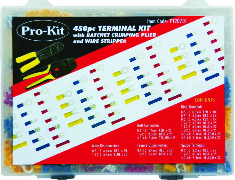450 Piece Terminal Assortment with Crimping Pliers & Wire Stripper