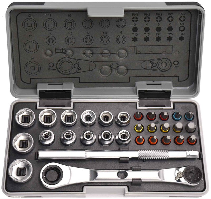 30 Piece Low Profile Double Ended Ratchet, Sockets & Bits Set - PT40156