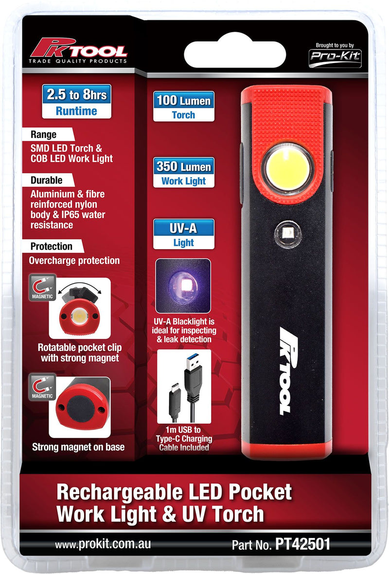 Rechargeable LED Pocket Work Light & UV Torch - PT42501