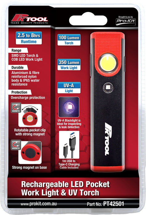Rechargeable LED Pocket Work Light & UV Torch - PT42501
