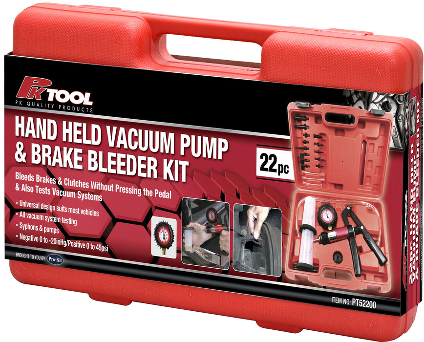 22 Piece Hand Held Vacuum Pump & Brake Bleeder Kit